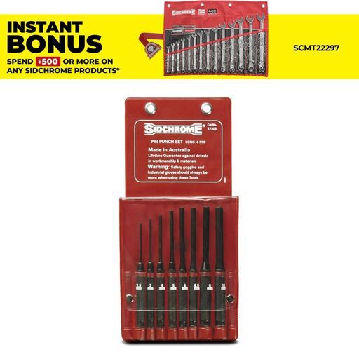 Sidchrome SCMT27205 8pce Long Pin Punch Set
