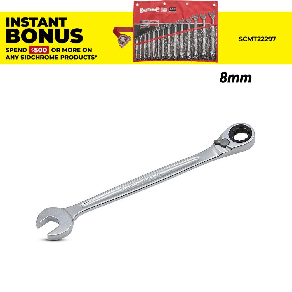 Sidchrome SCMT22362N 8mm 467 Pro Series Reversible Ratchet Ring & Open End Geared Spanner – image 1