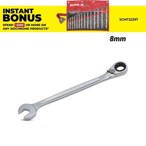 Sidchrome SCMT22362N 8mm 467 Pro Series Reversible Ratchet Ring & Open End Geared Spanner
