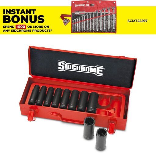 Sidchrome XS410MLT 10pce 1/2" Drive Metric Long Impact Socket Set