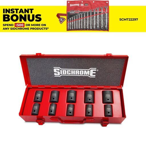 Sidchrome XS410MT 10pce 1/2" Drive Metric Impact Socket Set