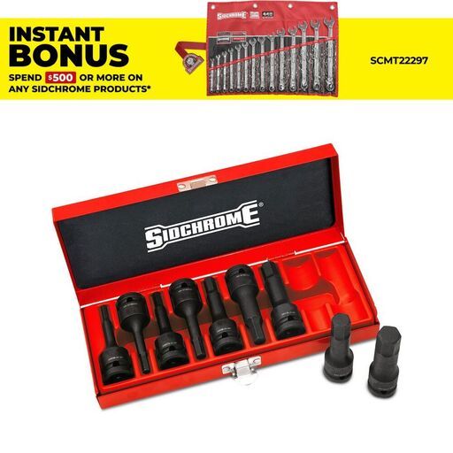Sidchrome XS4H09T 9pce 1/2" Drive INHEX Imperial AF Impact Socket Set