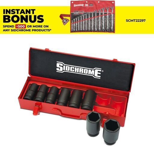 Sidchrome XS608L 8pce 3/4" Drive Imperial AF Long Impact Socket Set