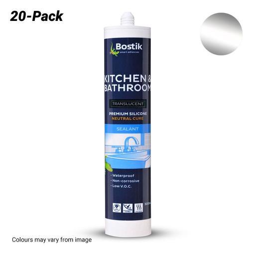 Bostik 3084012720PK 20-Pack 300ml Kitchen & Bathroom Neutral Cure Silicone Sealant - Translucent