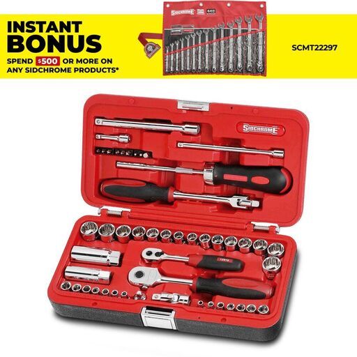 Sidchrome SCMT10351 56pce Metric/AF 1/4“ & 3/8” Drive Socket & Spanner Set