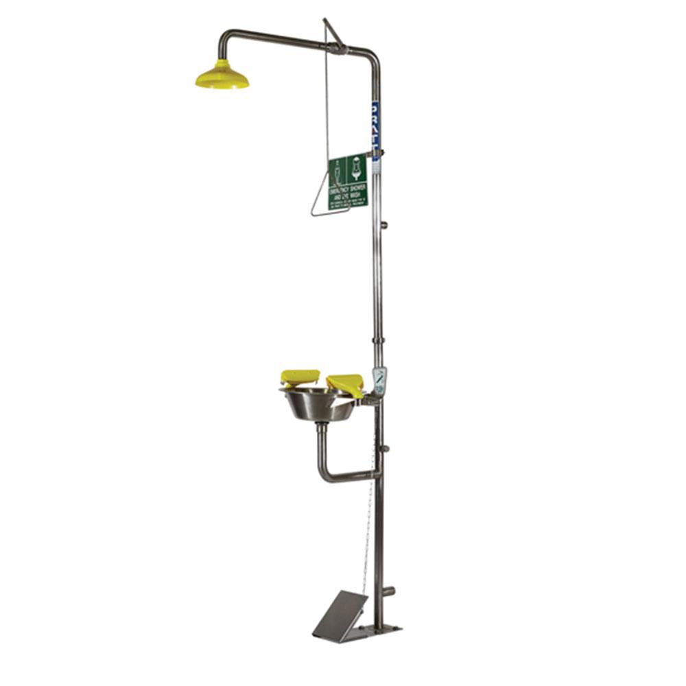 Pratt SE607T316 Combination Shower Triple Nozzle Eye & Face Wash with Bowl & Foot Treadle – image 1