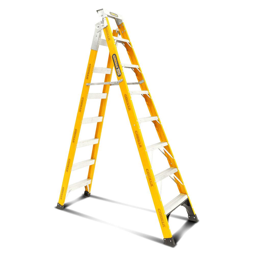 Gorilla FDM008-I 8-Step 2.4m-4.5m 150kg Fibreglass Dual Purpose Industrial Ladder – image 1