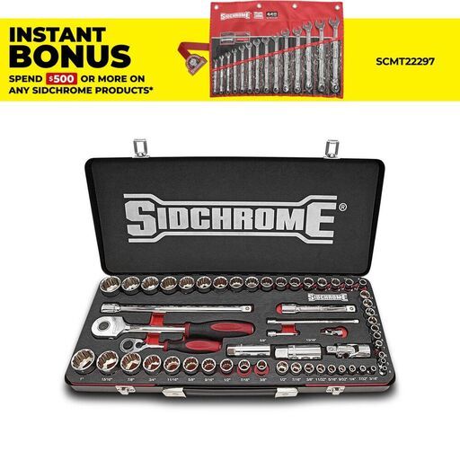 Sidchrome SCMT19125 56pce 1/4" & 1/2" Drive Metric/AF Socket Set