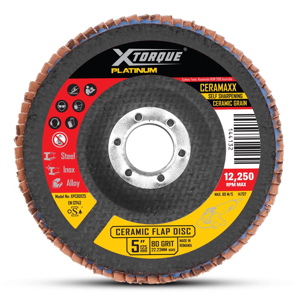 Xtorque XPC80125 Platinum 125MM Premium 80 Grit Ceramic Flap Disc Made ...