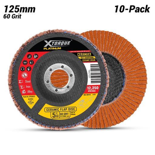 Xtorque XPC60125-10 Platinum 125MM Premium 60 Grit Ceramic Flap Disc Made In Germany-10 Pack