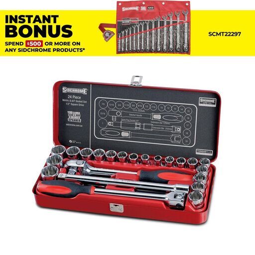 Sidchrome SCMT14110 24pce 1/2" Drive Metric & Imperial Socket Set