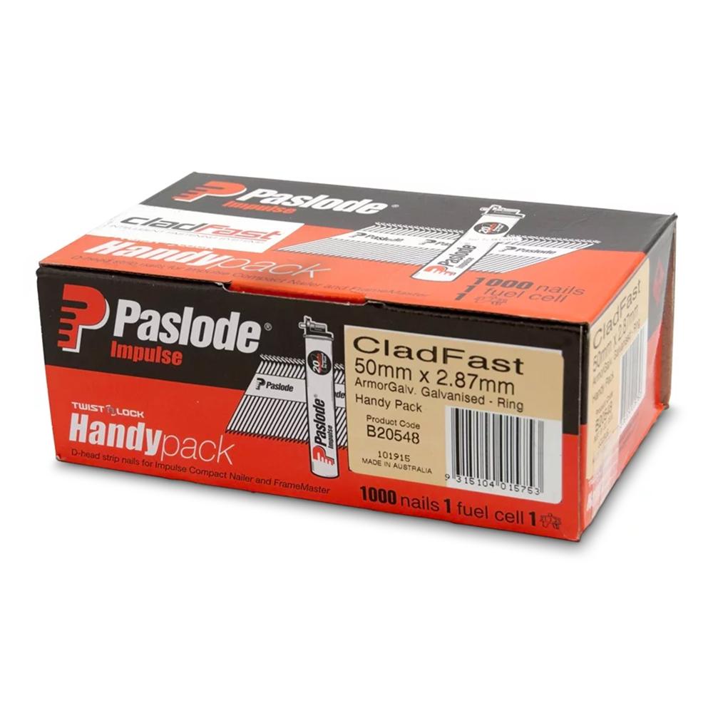 Paslode B20548 Handy Pack 50mm x 2.87mm Armor Galvanised Cladfast Impulse D Head Nails with Fuel – image 1