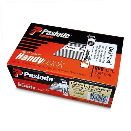 Paslode B20557 Handy Pack 50mm x 2.87mm Armor Galvanised Dekfast Impulse D Head Nails with Fuel