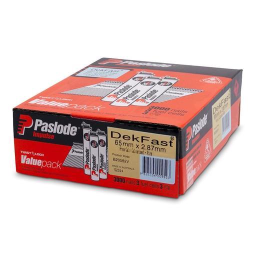 Paslode B20562V Value Pack 65mm x 2.87mm Armor Galvanised Dekfast Impulse D Head Nails with Fuel