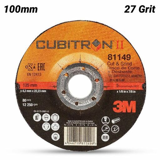 3M XC991078269 100mm (4") Cubitron II T27 27 Grit Cut and Grind Wheel