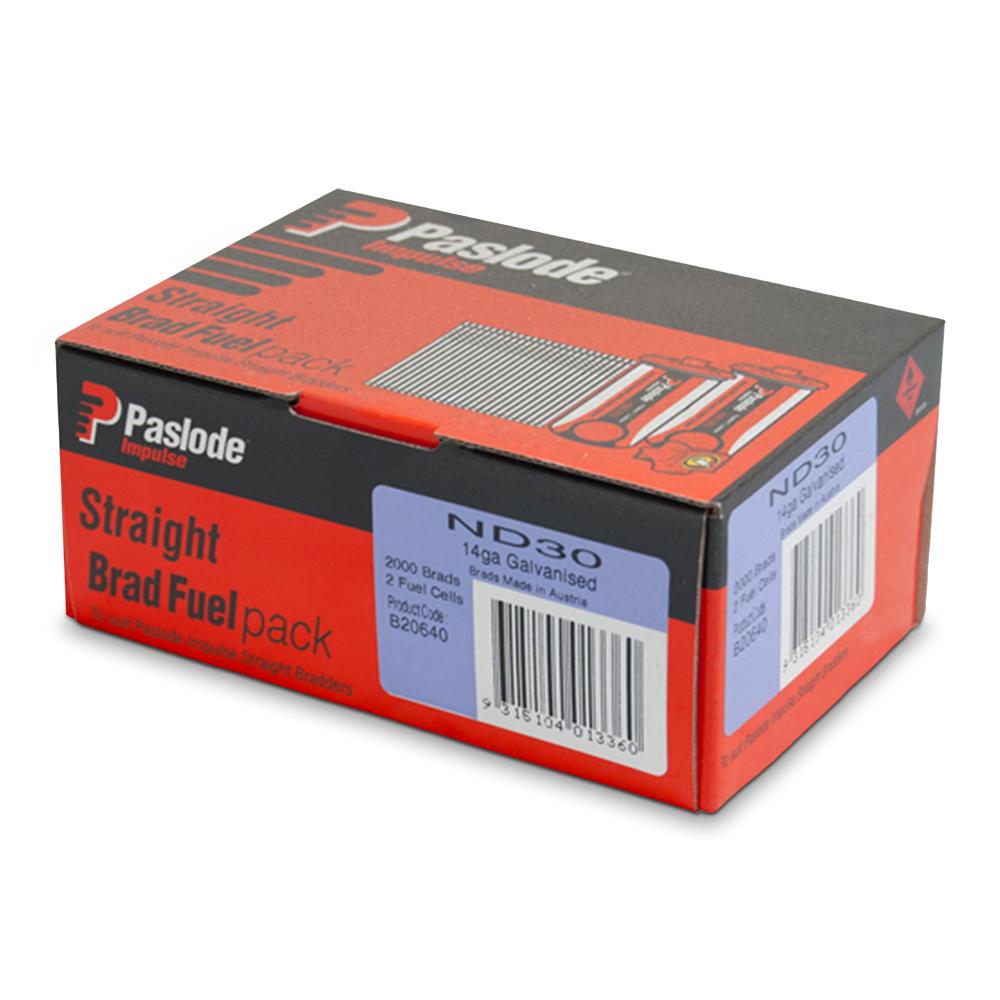 Paslode B20640 2000-Pack 30mm 14 Gauge Galvanised Brad Nails with Fuel – image 1