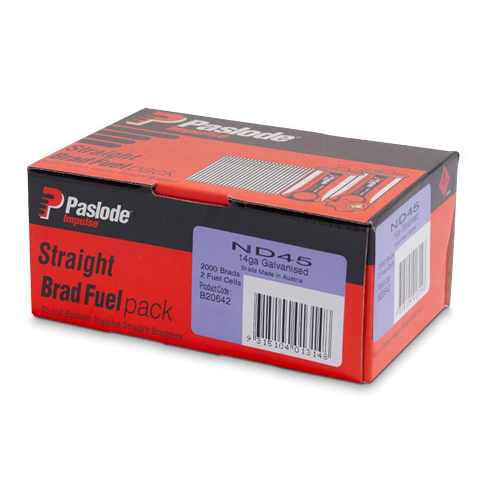 Paslode B20642 2000-Pack 45mm 14 Gauge Galvanised Brad Nails with Fuel – image 1