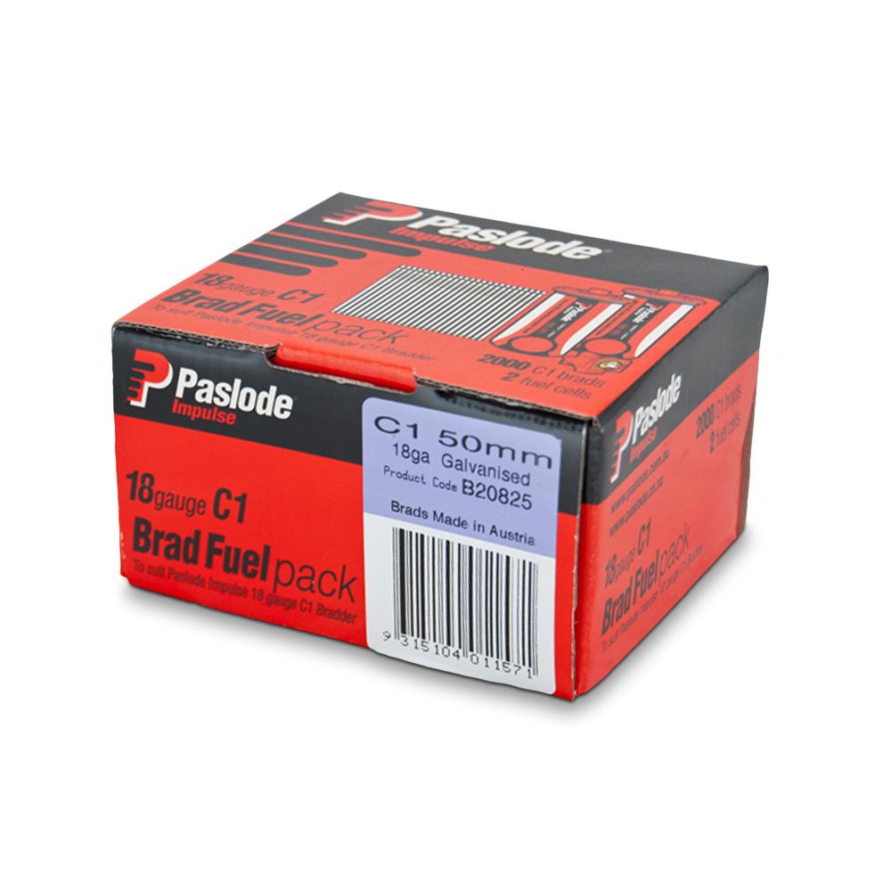 Paslode B20825 2000-Pack C1 50mm 18 Gauge Galvanised Brad Nails With Fuel – image 1