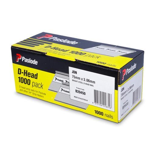 Paslode B20450 1000 Pack 75mm x 3.06mm Bright D Head Framing