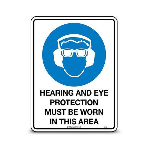 Uniform Safety Signs 101MP 300mm x 225mm Polypropylene Hearing & Eye Protection Must Be Worn In This Area Sign – image 2