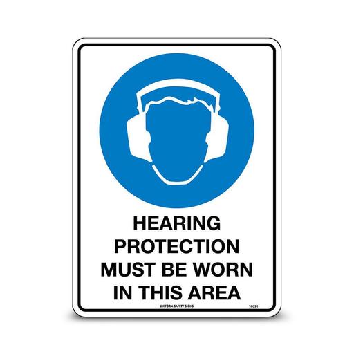 Uniform Safety Signs 102MP 300mm x 225mm Polypropylene Hearing Protection Must Be Worn In This Area Sign – image 2