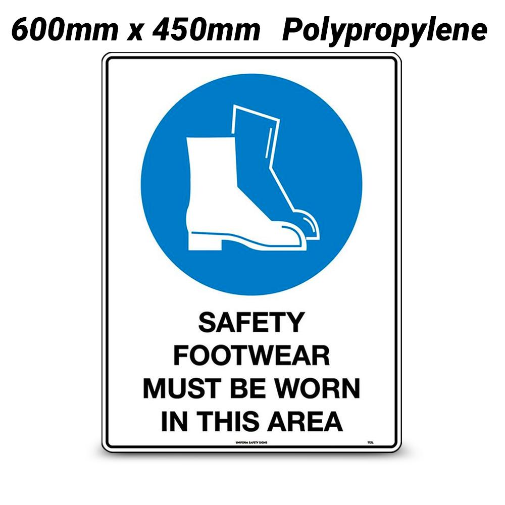 Uniform Safety Signs 112LP 600mm x 450mm Polypropylene Footwear Must Be Worn In This Area Sign – image 1