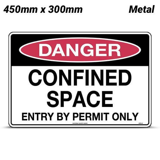 Uniform Safety Signs 225LSM 450mm x 300mm Metal Danger Confined Space Entry By Permit Only Sign