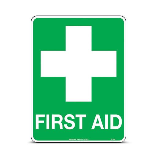 Uniform Safety Signs 501MM 300mm x 225mm Metal First Aid Sign