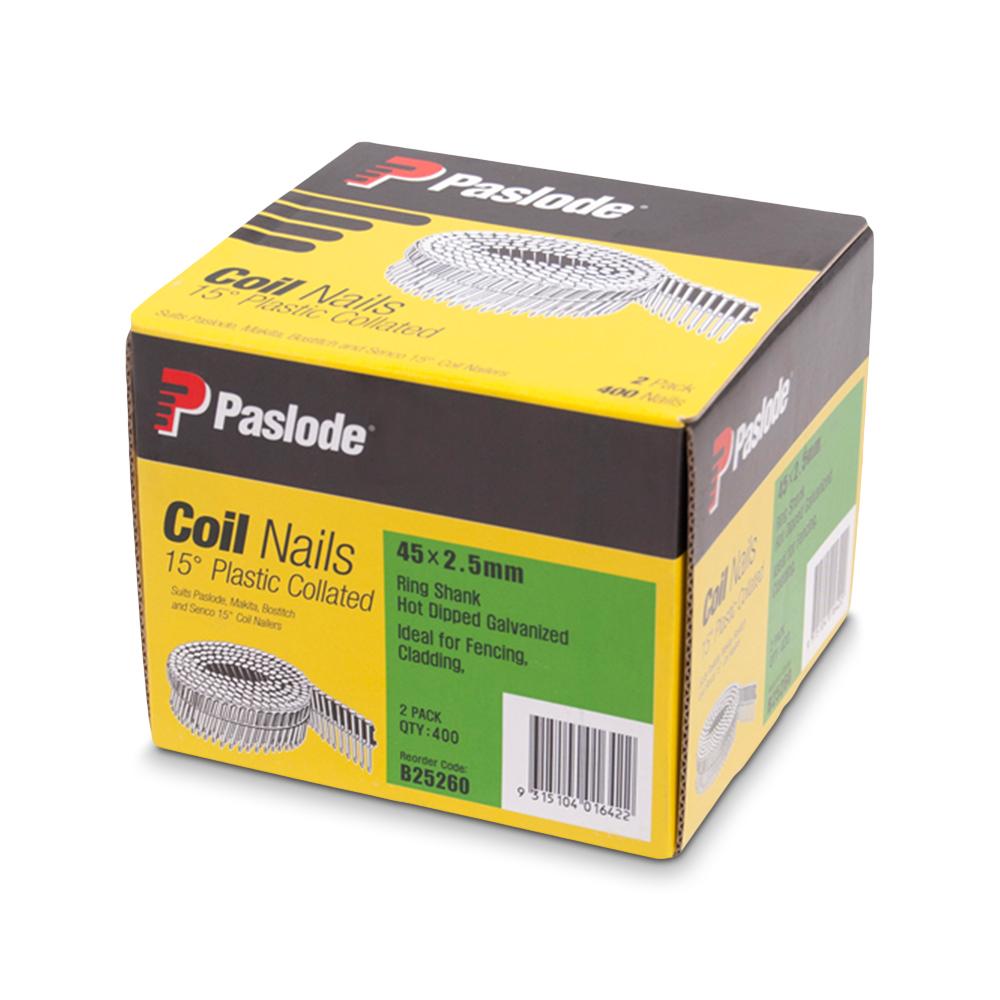 Paslode B25260 45mm x 2.5mm Ring Hot Dipped Galvanised Plastic Collated Coil Nails - 2 Pack – image 1