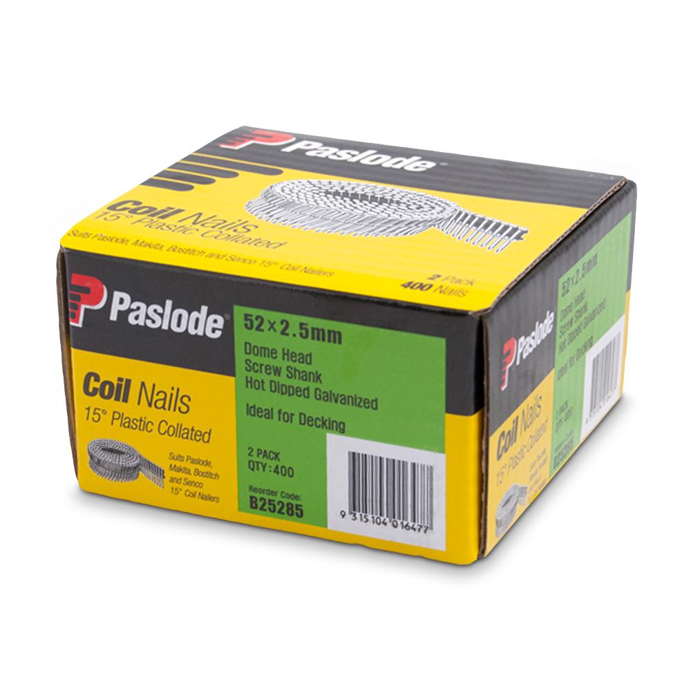 Paslode B25285 52mm x 2.5mm Screw Hot Dipped Galvanised Plastic Collated Dome Head Coil Nails - 2 Pack – image 1