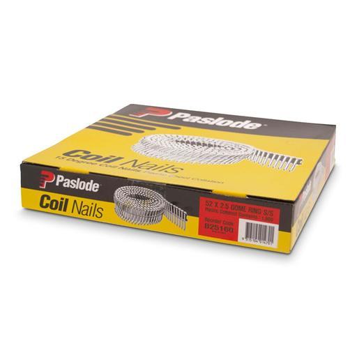 Paslode B25160 52mm x 2.5mm Ring Stainless Steel 15 Degrees Plastic Collated Dome Head Coil Nails