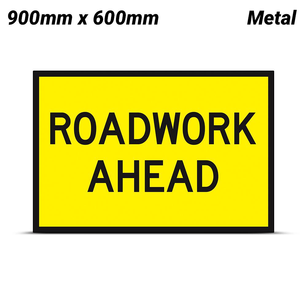 Uniform Safety Signs SG500 900mm x 600mm Metal Class 1 Reflective Roadwork Ahead Safety Sign – image 1