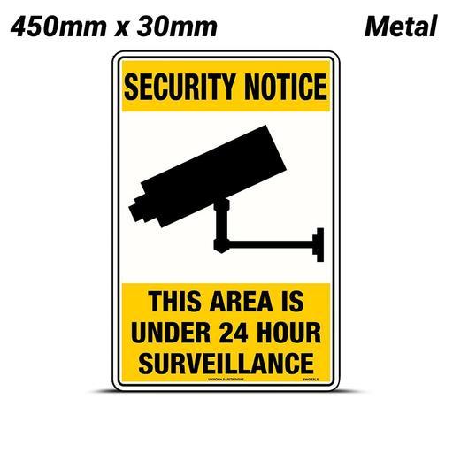 Uniform Safety Signs SW023LSM 300mm x 450mm Metal Security Notice This Area is Under 24 Hours Surveillance Safety Sign