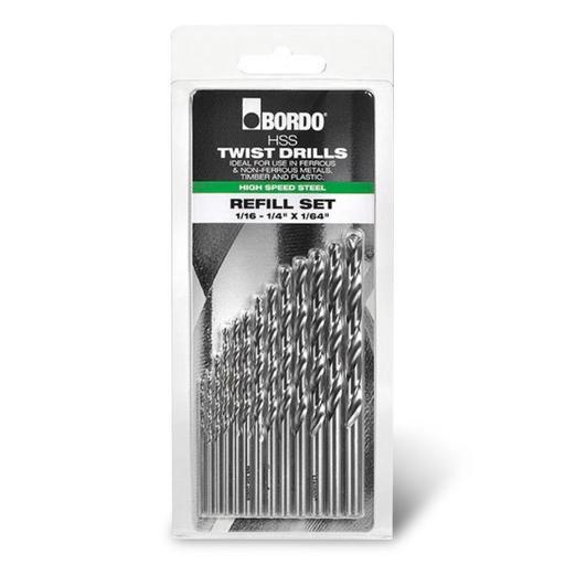Bordo 2006-F1S 13pce 1/16"-1/4" Bright HSS Jobber Refill Set 