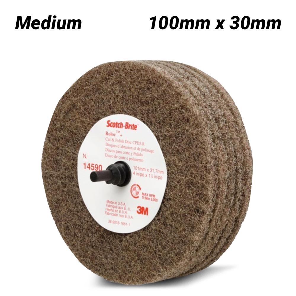 3M 7000077919 (FN510078556) 100mm x 30mm Scotch-Brite Roloc 9715 Medium Cut & Polish Mop – image 1