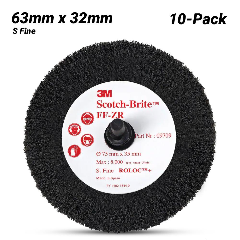3M FN510078242-10PK 10-Pack 63mm x 32mm Scotch-Brite Roloc 9708 S FINE Clean & Finish Flap Brush – image 1