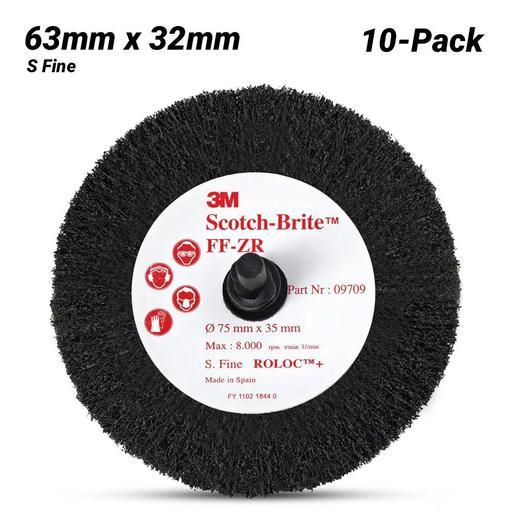 3M FN510078242-10PK 10-Pack 63mm x 32mm Scotch-Brite Roloc 9708 S FINE Clean & Finish Flap Brush