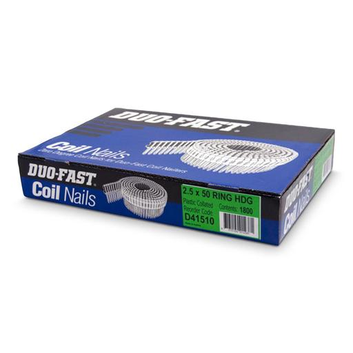 Paslode D41510 DUO-FAST 2.5mm x 50mm Ring Hot Dipped Galvanised 0 Degree Plastic Collated Coil Nails