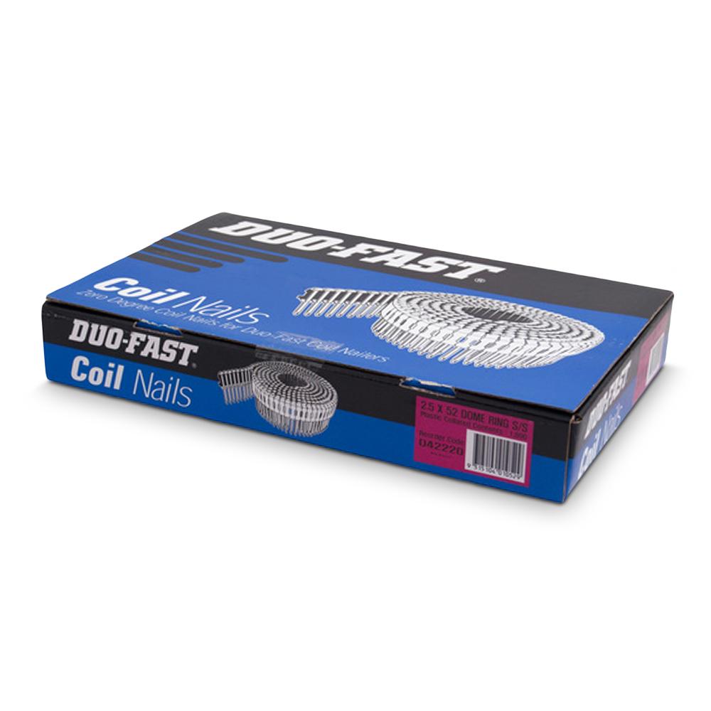 Paslode D42220 DUO-FAST 2.5mm x 52mm Dome Ring Stainless Steel 0 Degree Plastic Collated Coil Nails – image 1