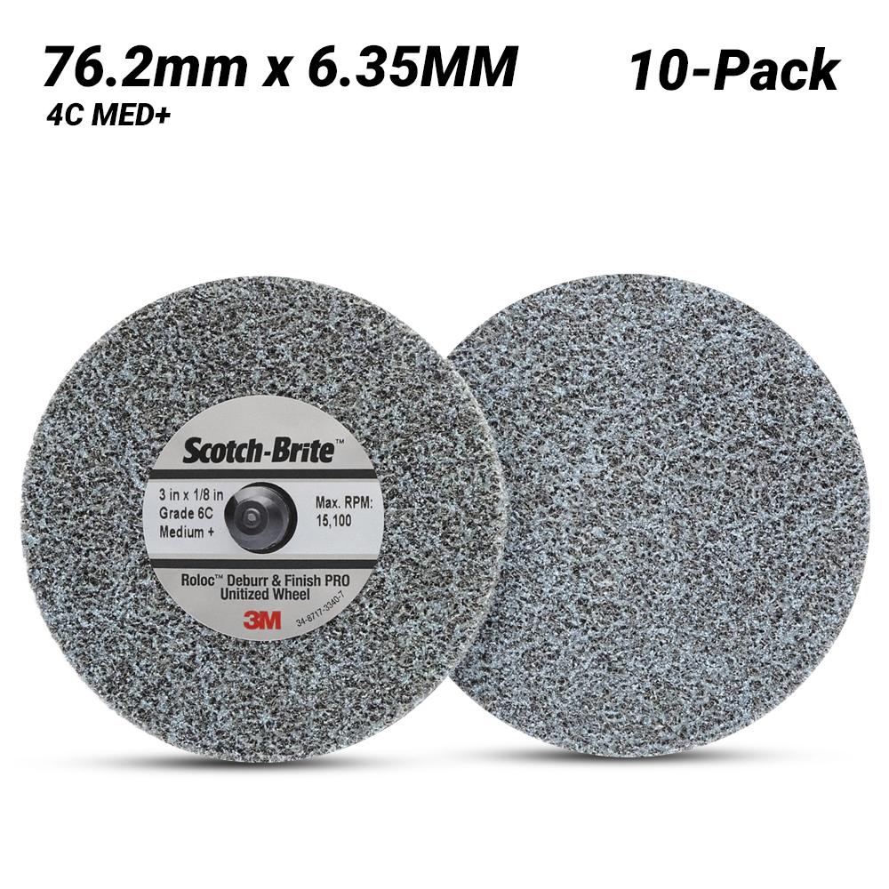 3M 61500301579 10 Pack 76.2mm x 6.35 ScotchBrite Roloc 4C MED+ Deburr & Finish PRO Unitised Wheel