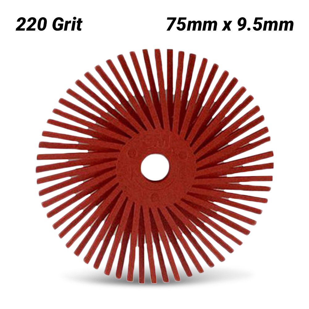 3M 7100138297 (61500176096) 75mm x 9.5mm Scotch-Brite 220 Grit Angled Radial Bristle Disc – image 1