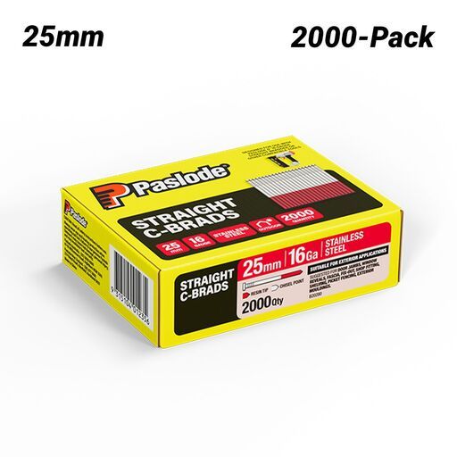 Paslode B20280 2000-Pack C Series 25mm 16 Gauge Stainless Steel Brad Nails