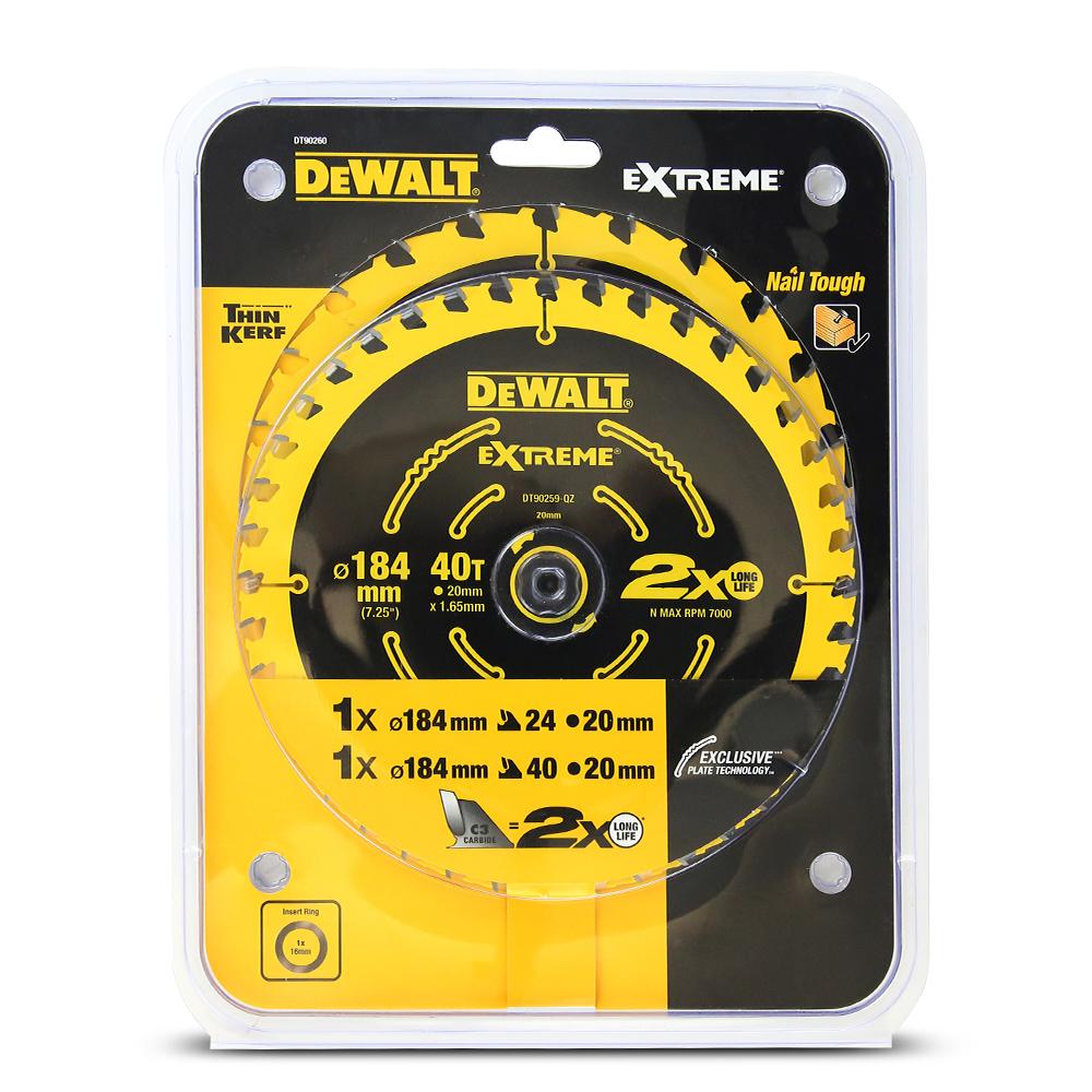 DeWalt DT90260-QZ 2-Pack 184mm x 24/40T (16mm/20mm) Extreme Life Circular Saw Blades – image 2