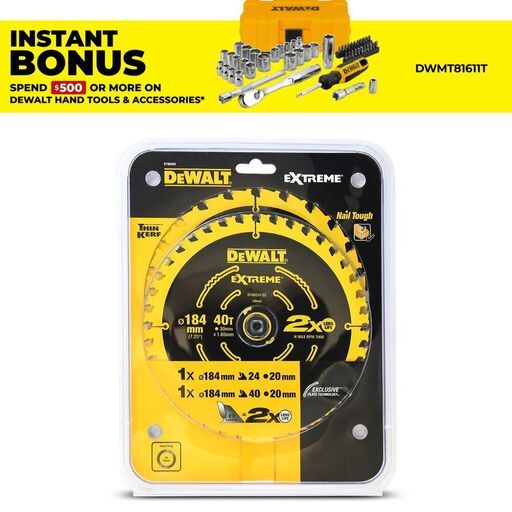 DeWalt DT90260-QZ 2-Pack 184mm x 24/40T (16mm/20mm) Extreme Life Circular Saw Blades