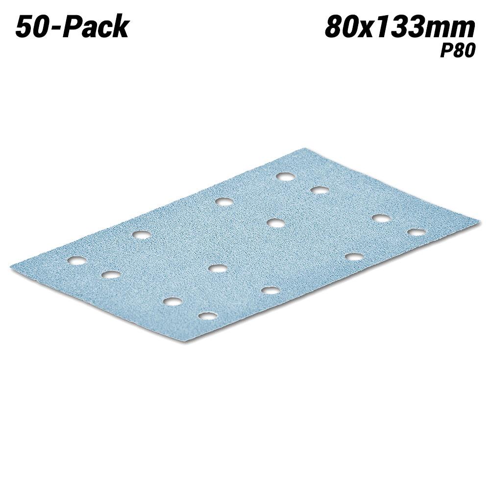 Festool 497119 (STF 80 x 133 P80 GR/50x) 50-Pack 80mm x 133mm 14 Hole P80 Grit Granat Abrasive Sheets – image 1