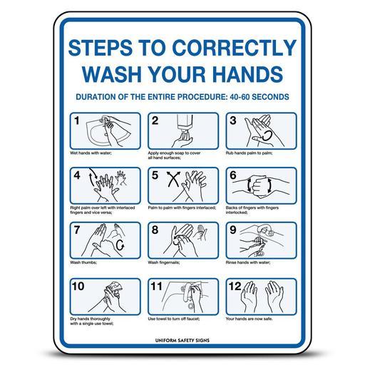Uniform Safety Signs 5903MP 300mm x 225mm Poly Steps To Correctly Wash Your Hands Sign – image 2