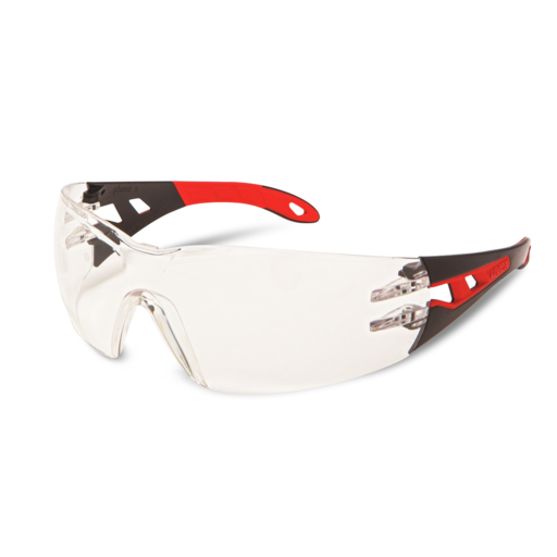 Uvex 9192-081 Protective Eyewear Black/Red Frame Clear Pheos HC3000 Glasses - Small