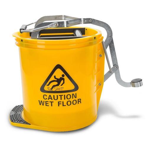 CleanLink 12001 16L Heavy Duty Yellow Mop Bucket with Metal Wringer