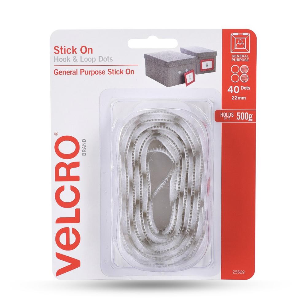 Velcro 25569 40-Pack 22mm White General Purpose Stick-On Hook & Loop Dots – image 1