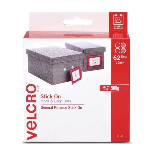 Velcro 42717 62-Pack 22mm White General Purpose Stick-On Hook & Loop Dots